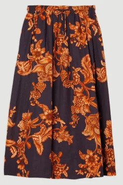 Jupe Midi Plissée Tissée En Viscose Lin Avec Ceinture À Nouer
