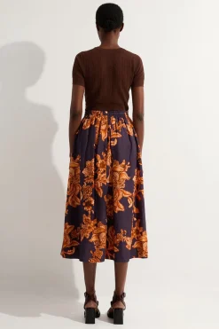Jupe Midi Plissée Tissée En Viscose Lin Avec Ceinture À Nouer