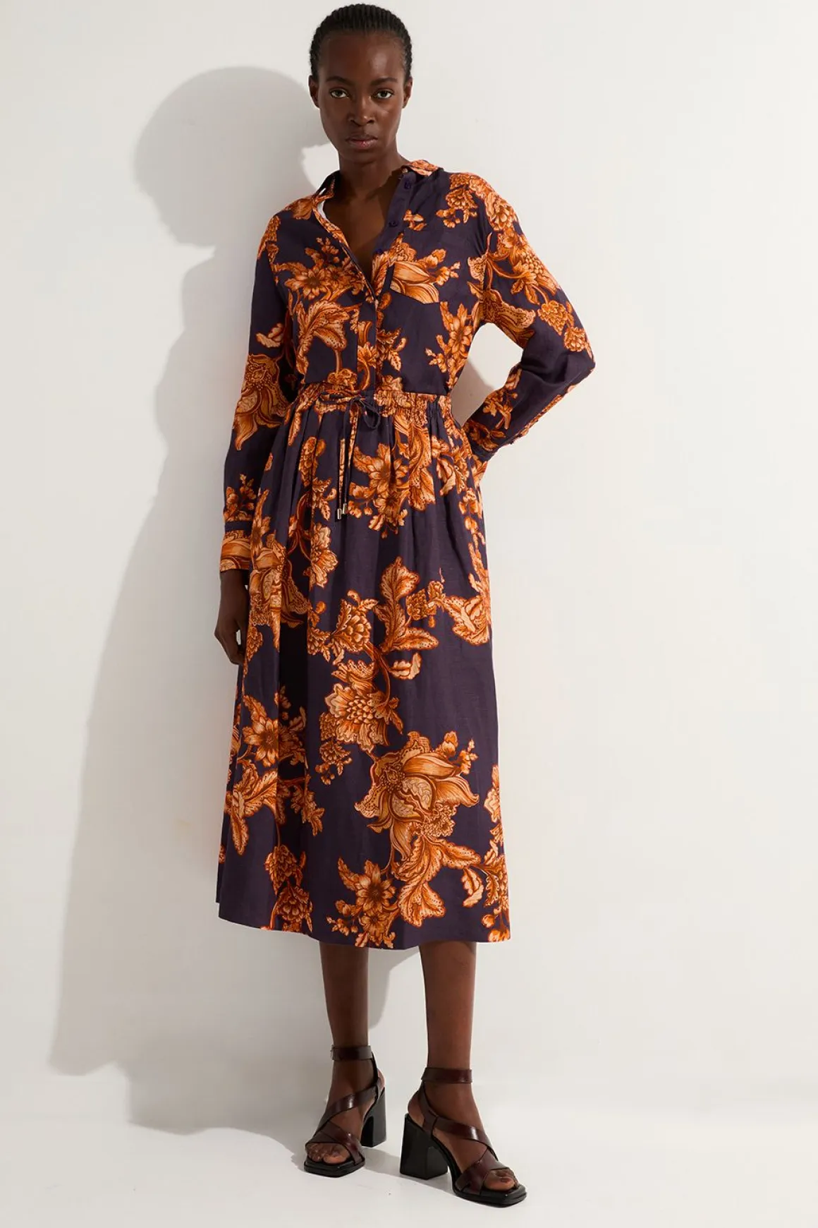 Jupe Midi Plissée Tissée En Viscose Lin Avec Ceinture À Nouer