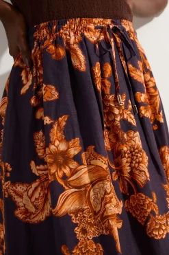 Jupe Midi Plissée Tissée En Viscose Lin Avec Ceinture À Nouer