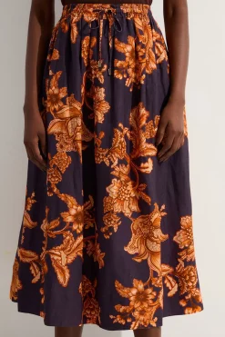 Jupe Midi Plissée Tissée En Viscose Lin Avec Ceinture À Nouer
