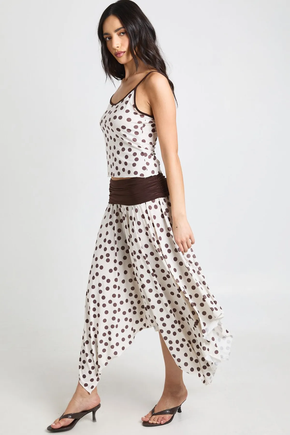 boohoo Jupe Midi À Pois Avec Taille Contrastante Repliée<Femme Jupes|Jupes