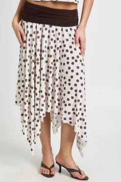 boohoo Jupe Midi À Pois Avec Taille Contrastante Repliée<Femme Jupes|Jupes