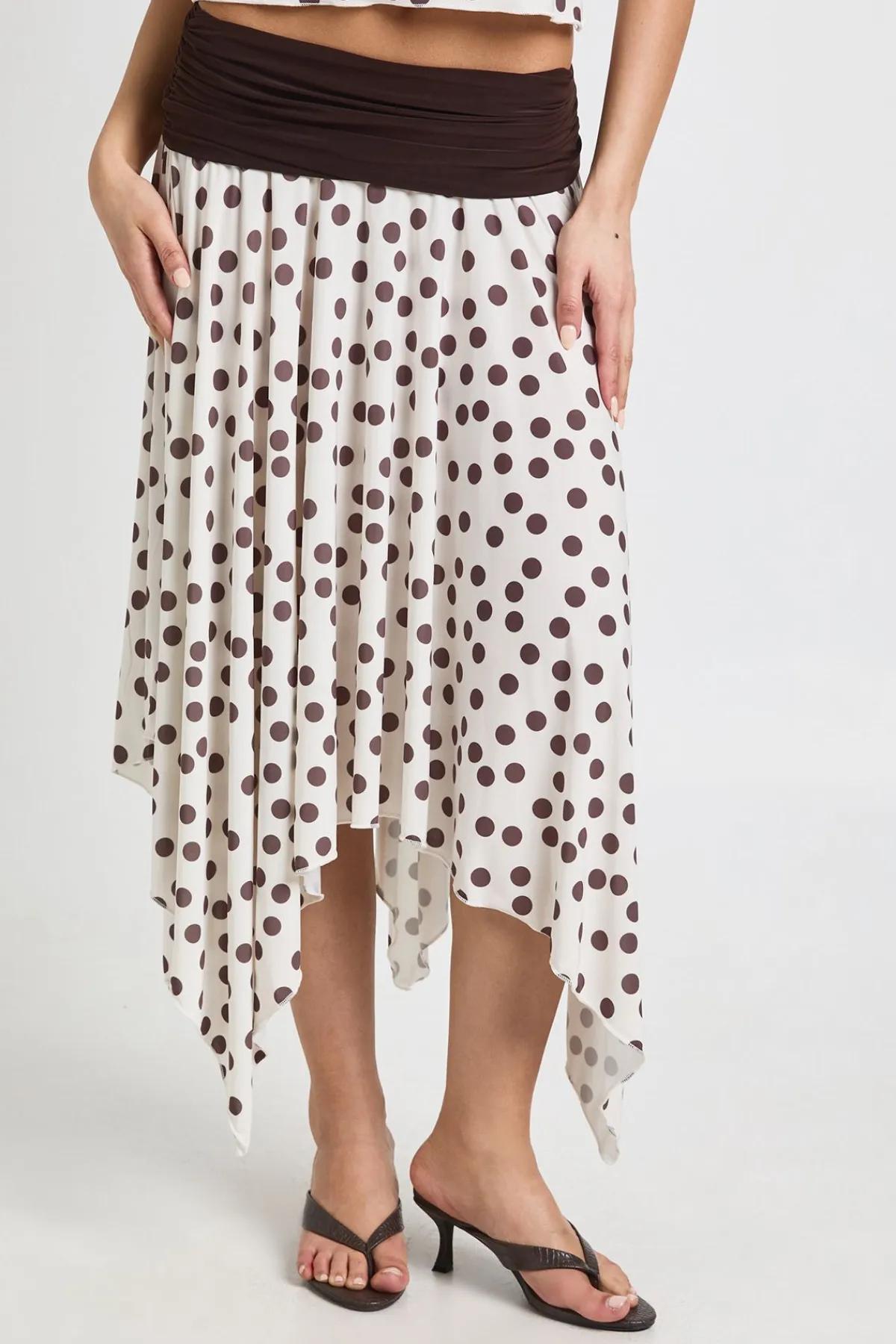 boohoo Jupe Midi À Pois Avec Taille Contrastante Repliée<Femme Jupes|Jupes