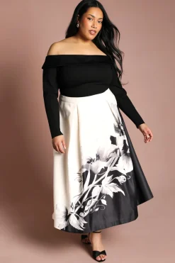 Jupe Midi Satinée Grande Taille Avec Imprimé Positionné