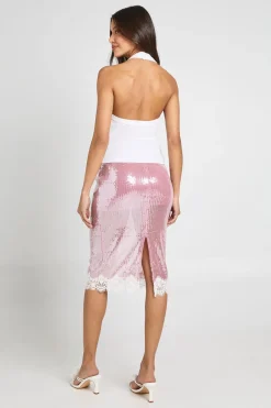 Jupe Midi À Sequins Avec Bordure En Dentelle