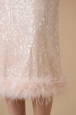 Jupe Midi À Sequins Avec Bordure De Plumes