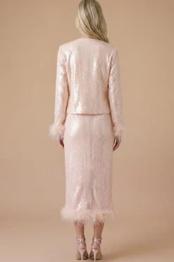 Jupe Midi À Sequins Avec Bordure De Plumes