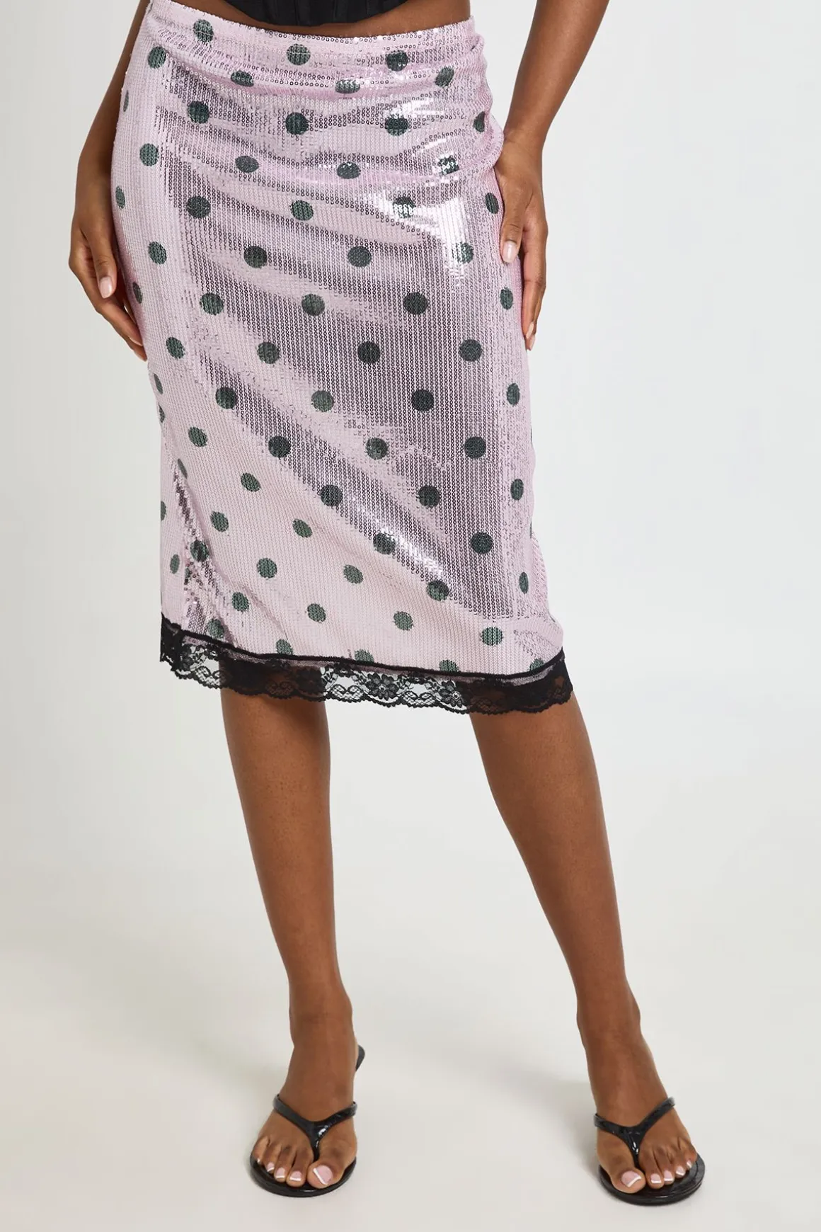 Jupe Midi À Sequins Imprimé À Pois
