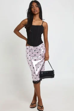 Jupe Midi À Sequins Imprimé À Pois