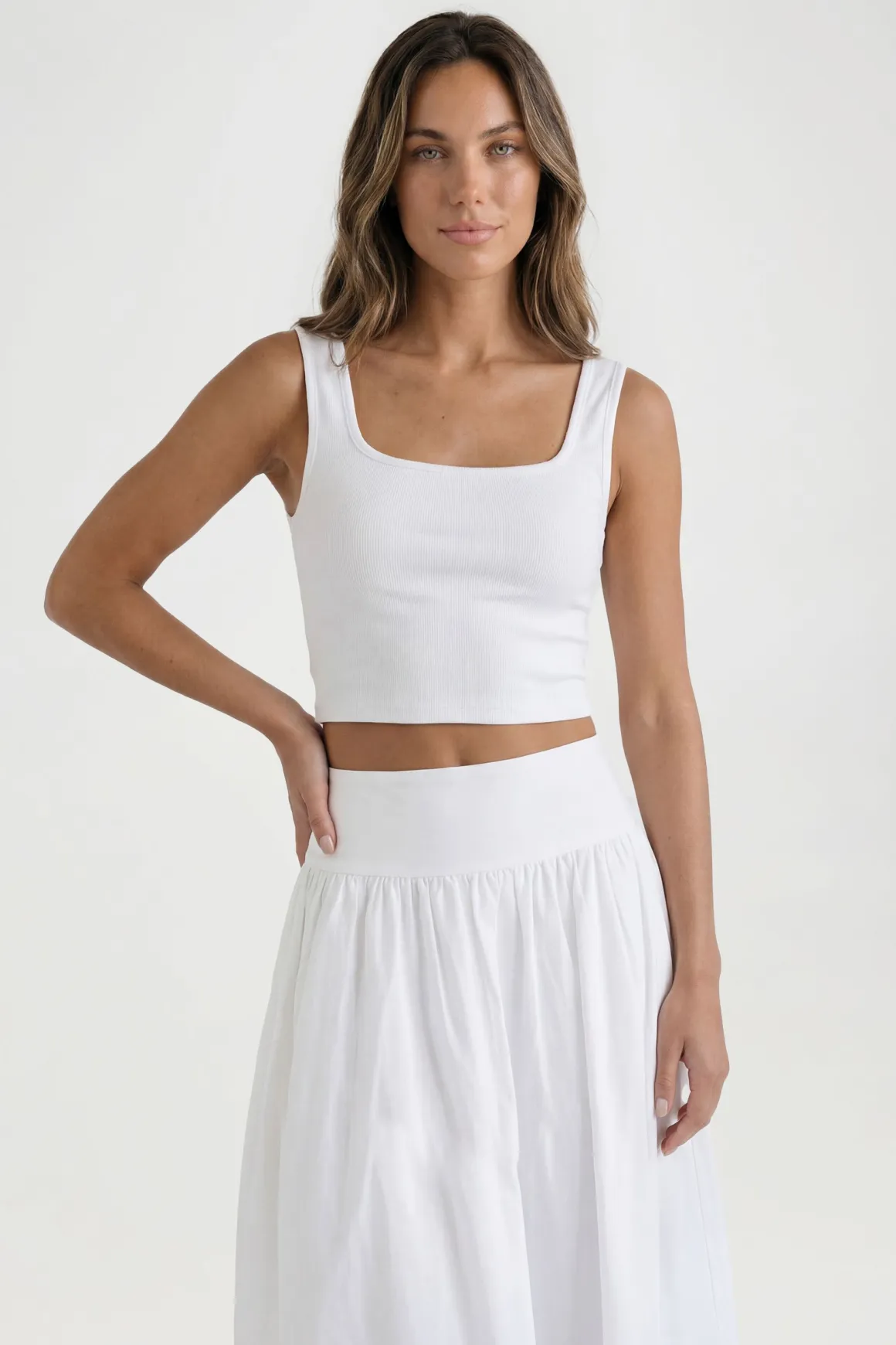 Jupe Midi À Taille Basse Effet Lin