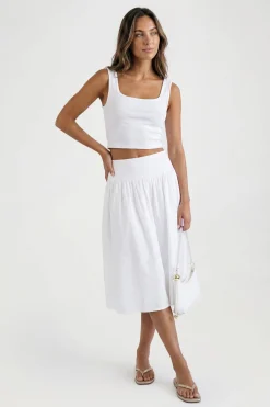 Jupe Midi À Taille Basse Effet Lin