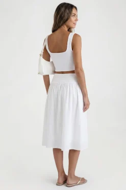 Jupe Midi À Taille Basse Effet Lin