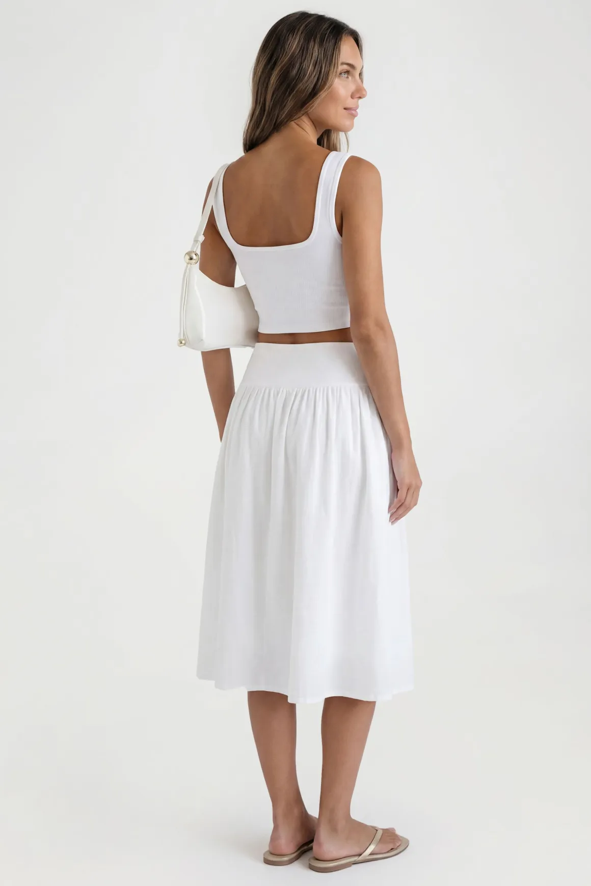 Jupe Midi À Taille Basse Effet Lin