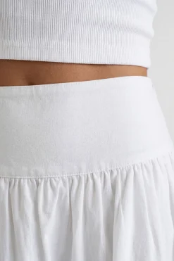 Jupe Midi À Taille Basse Effet Lin