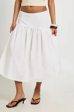 Jupe Midi À Taille Basse Effet Lin