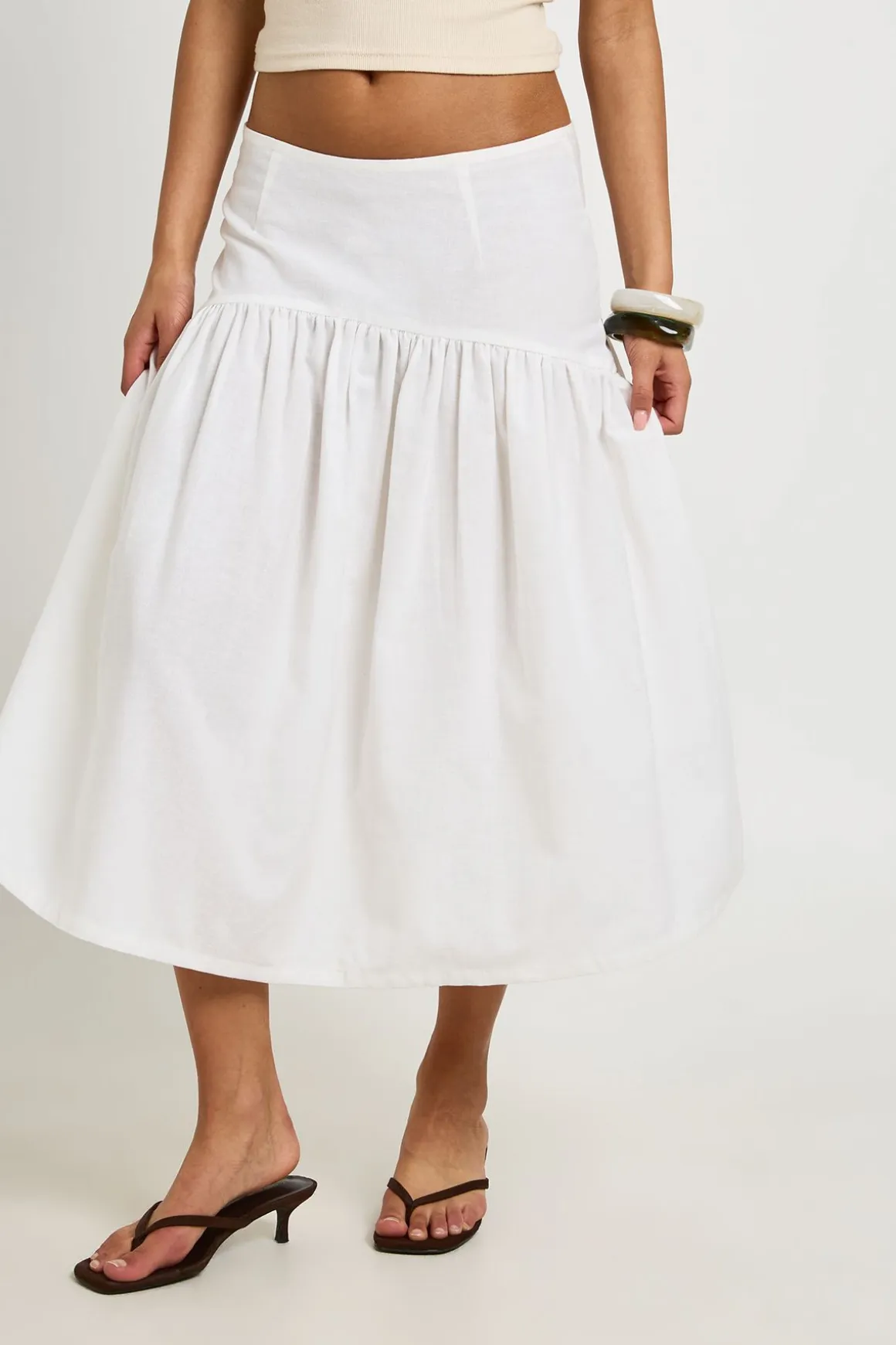 Jupe Midi À Taille Basse Effet Lin