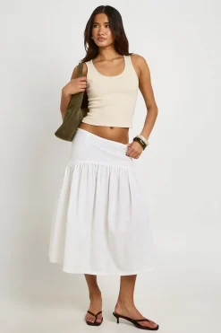 Jupe Midi À Taille Basse Effet Lin