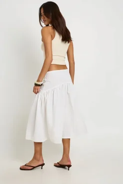 Jupe Midi À Taille Basse Effet Lin