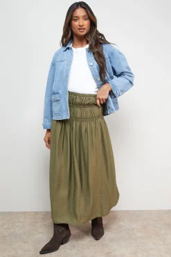 Jupe Midi à Taille Froncée