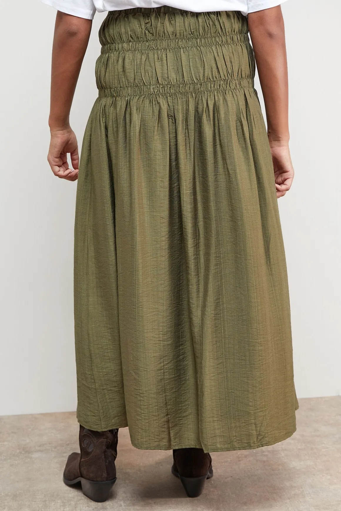 Jupe Midi à Taille Froncée