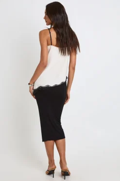 Jupe Midi Taille Haute Basique Unie Noire Pour Grande Taille