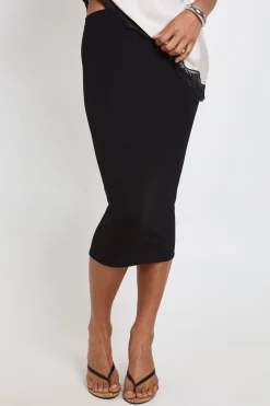 Jupe Midi Taille Haute Basique Unie Noire Pour Grande Taille