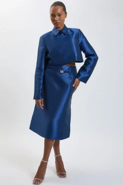 KarenMillen Jupe Midi Tailleur Grande Taille En Sergé Satiné Avec Ceinture<Femme Jupes|Jupes