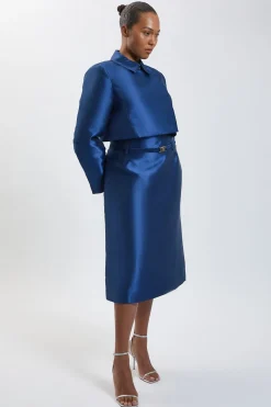 KarenMillen Jupe Midi Tailleur Grande Taille En Sergé Satiné Avec Ceinture<Femme Jupes|Jupes