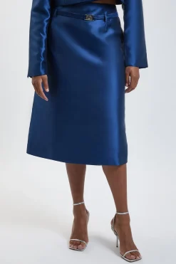 KarenMillen Jupe Midi Tailleur Grande Taille En Sergé Satiné Avec Ceinture<Femme Jupes|Jupes