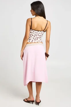 Jupe Midi Tissée Avec Ceinture En Dentelle