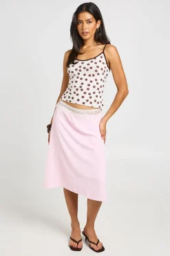 Jupe Midi Tissée Avec Ceinture En Dentelle