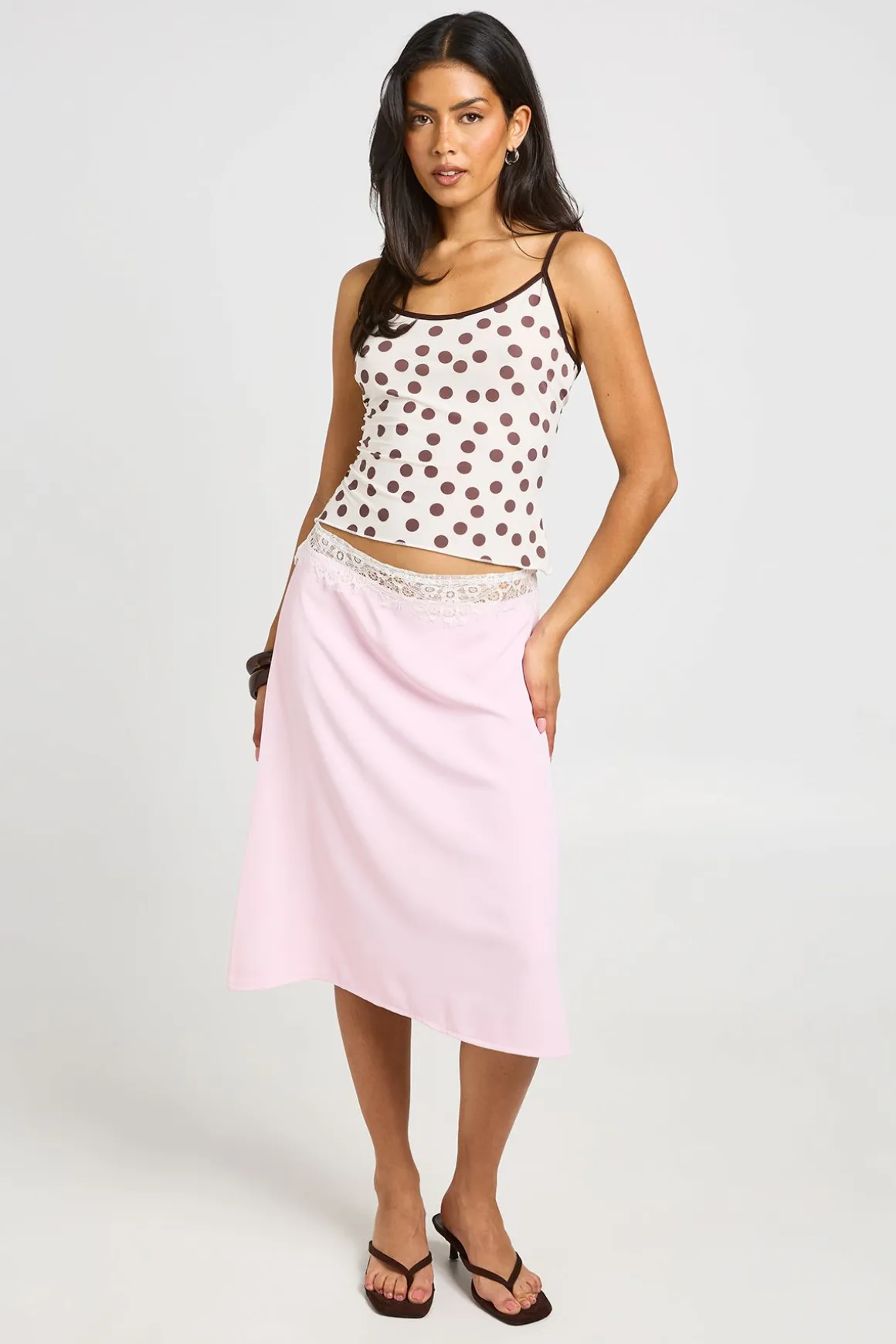 Jupe Midi Tissée Avec Ceinture En Dentelle