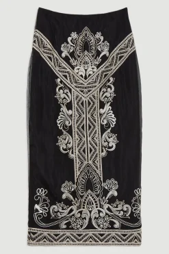 Jupe midi tissée en organdie brodée pour grande taille