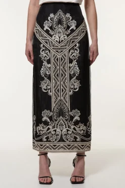 Jupe midi tissée en organdie brodée pour grande taille