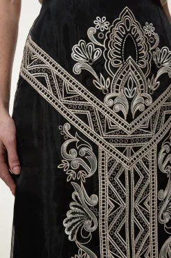 Jupe midi tissée en organdie brodée pour grande taille