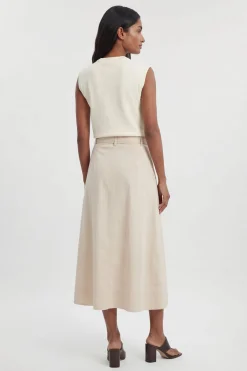Jupe Midi Tissée En Satin De Coton À Boutons