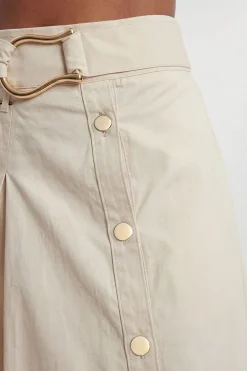 Jupe Midi Tissée En Satin De Coton À Boutons
