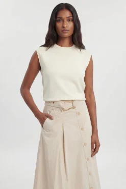 Jupe Midi Tissée En Satin De Coton À Boutons