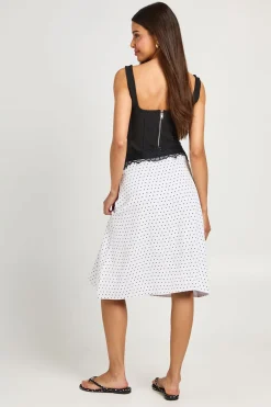 Jupe Midi Tissée À Pois Avec Taille En Dentelle