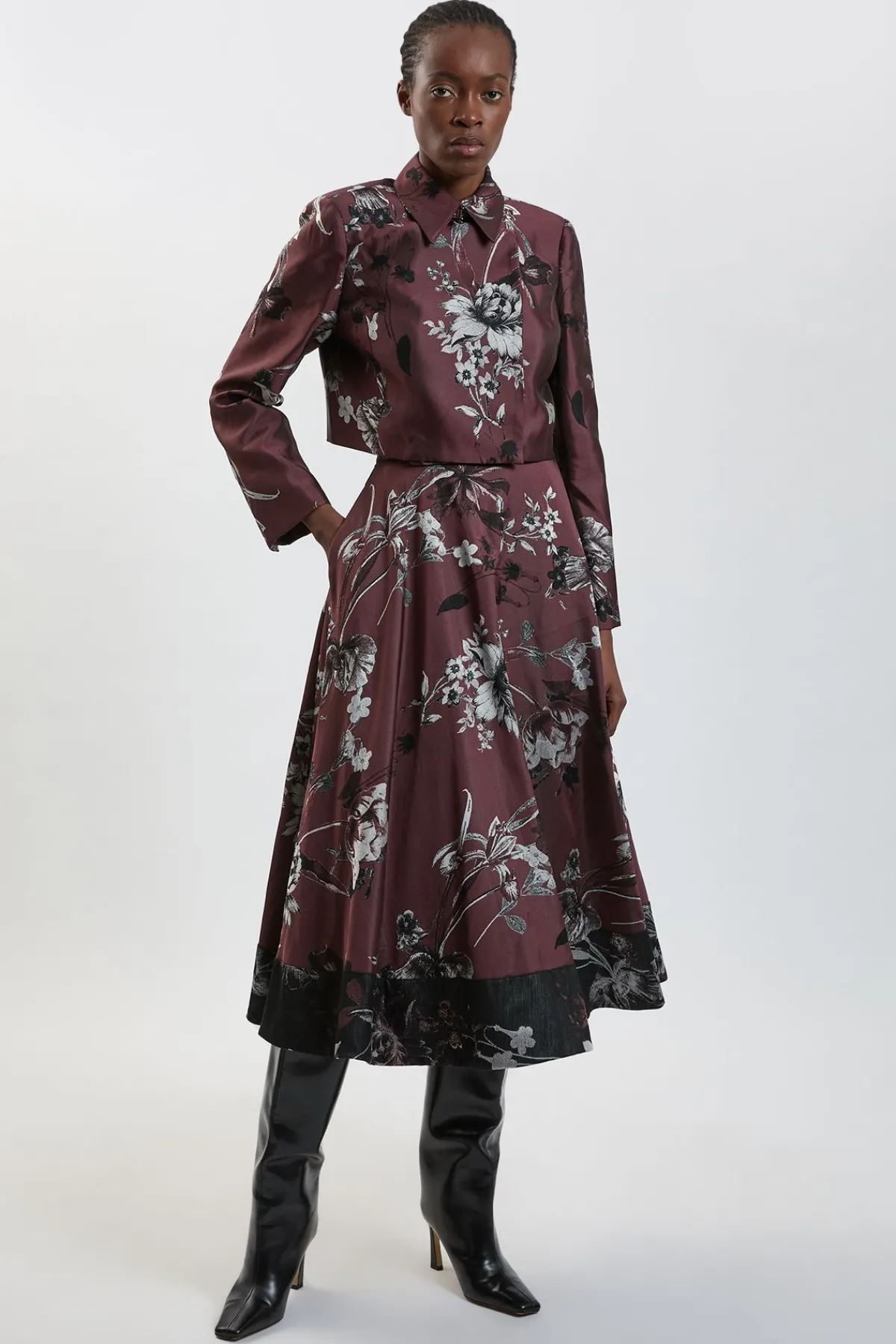 KarenMillen Jupe Midi Évasée Ajustée en Jacquard Floral<Femme Tailleurs|Jupes