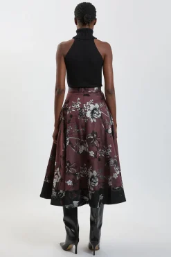 KarenMillen Jupe Midi Évasée Ajustée en Jacquard Floral<Femme Tailleurs|Jupes