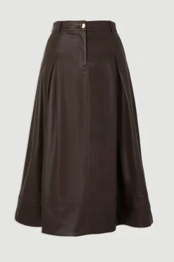 Jupe Midi Évasée Ajustée en synthétiquecuir