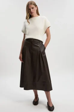 Jupe Midi Évasée Ajustée en synthétiquecuir