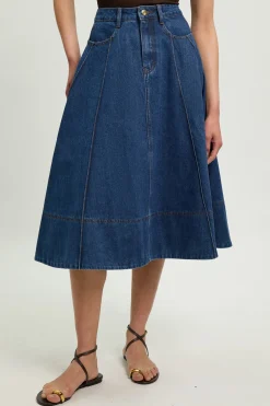 Jupe Midi Évasée En Denim
