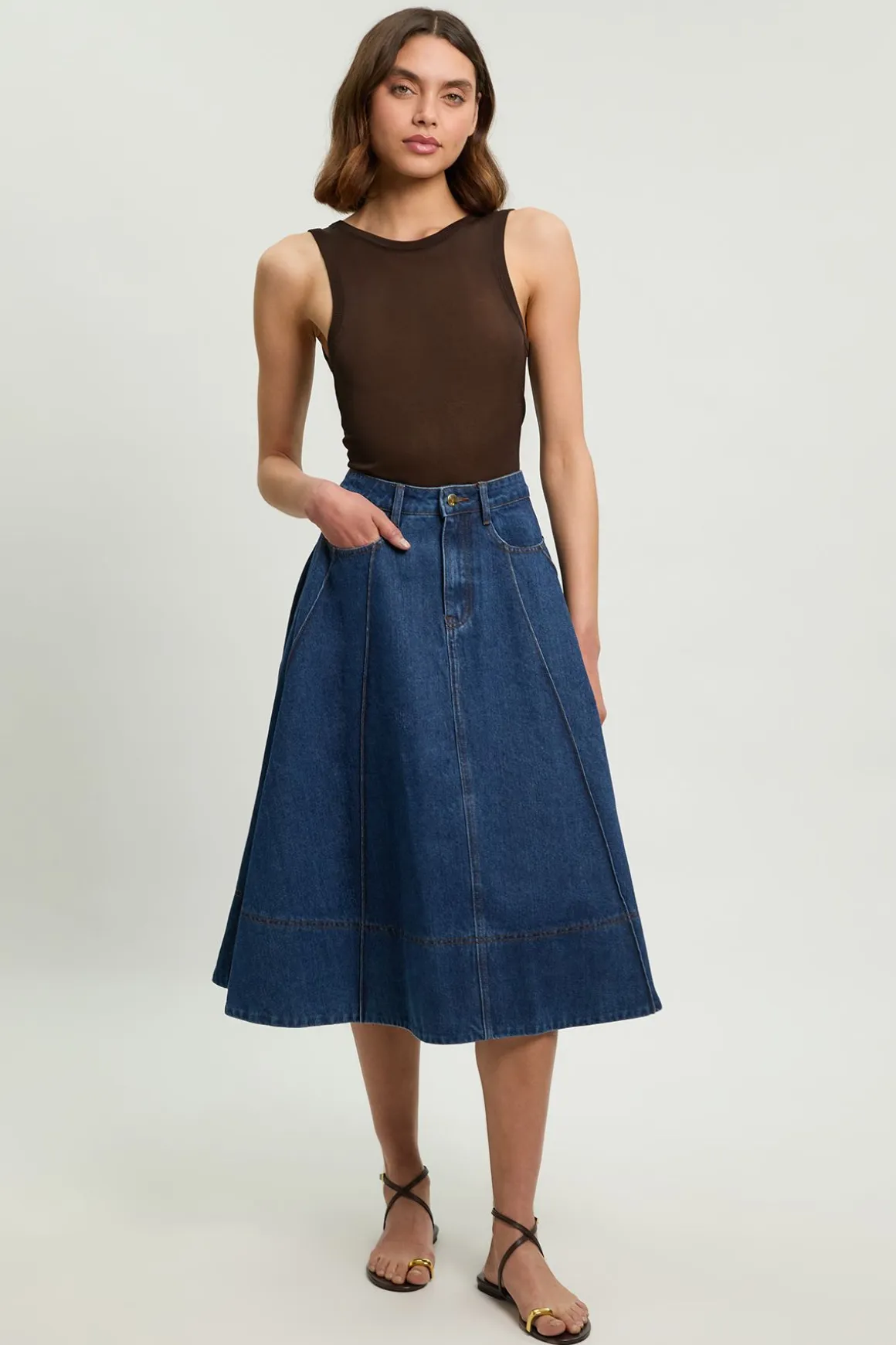 Jupe Midi Évasée En Denim