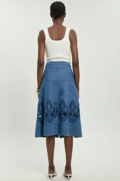 Jupe Midi Évasée En Denim Avec Découpes