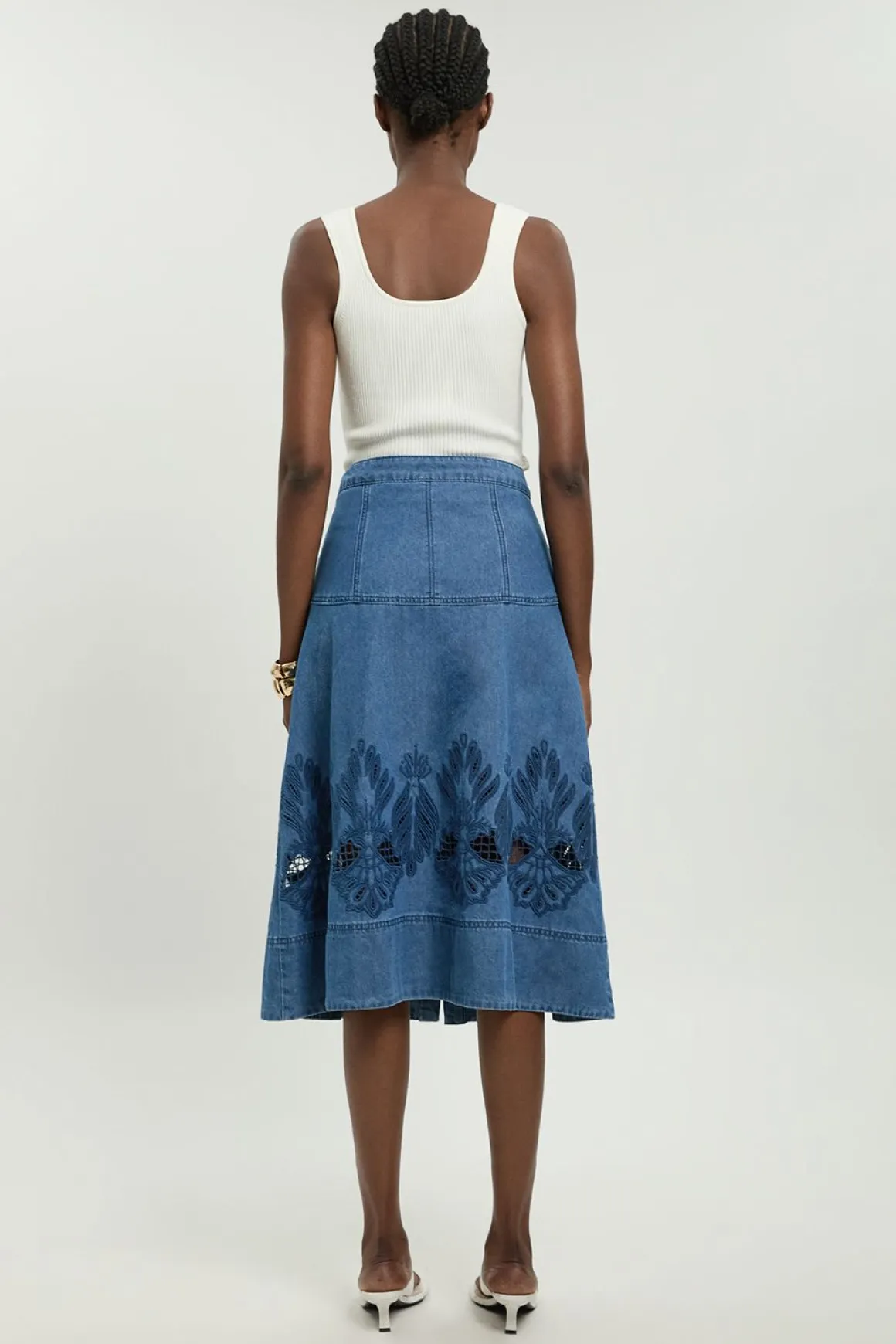 Jupe Midi Évasée En Denim Avec Découpes