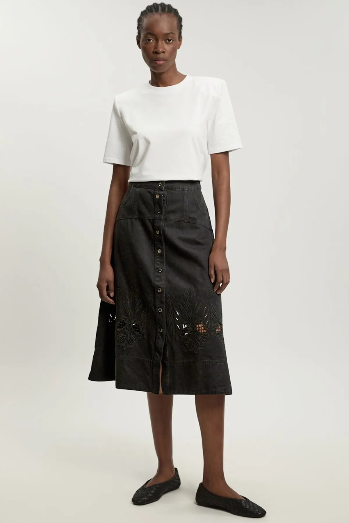KarenMillen Jupe Midi Évasée En Denim À Découpes<Femme Jupes|Denim