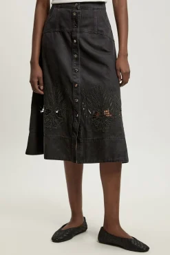KarenMillen Jupe Midi Évasée En Denim À Découpes<Femme Jupes|Denim
